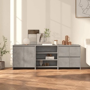 vidaXL Бюфет от 3 части, бетонно сиво, инженерно дърво (3098076)