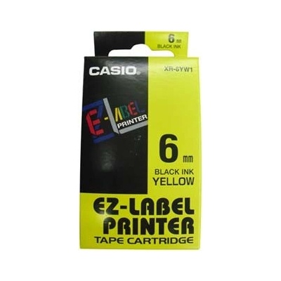 Casio originál páska do tlačiarne štítkov, Casio, XR-6YW1, čierny tlač/žltý podklad, nelaminovaná, 8m, 6mm