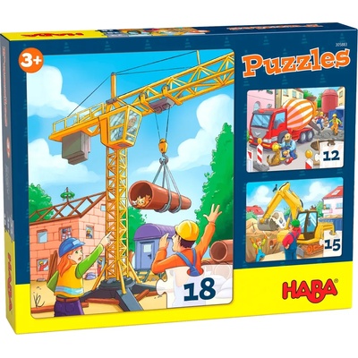 HABA Детски пъзел 3 в 1 Haba - Строителни обекти (305883)