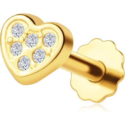 Šperky Eshop Zlatý piercing labret 14K srdce se zirkony S5GG275.67