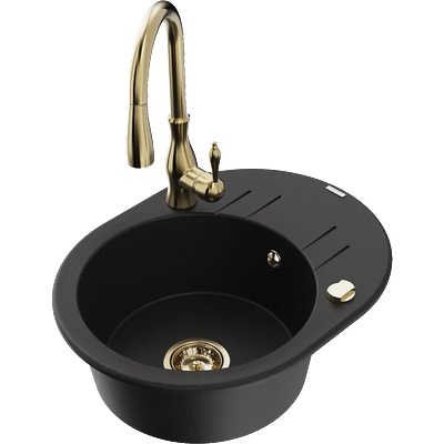 Mexen Kevin гранитна мивка с 1 корито с отцедник и кухненски смесител Savita, (6517-77-672601-50)