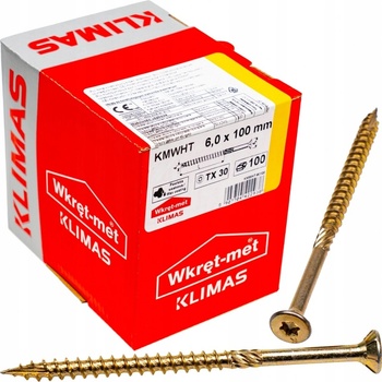 Klimas Wkret-Met TX 6x100mm - 100 ks - Skrutky / Vruty do dreva so zapustenou hlavou, WKCS