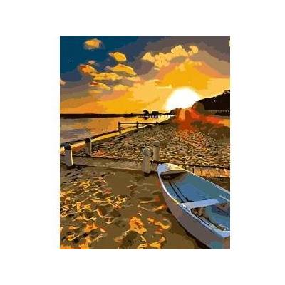 Smart Flamingo Creative set Flamingo Line Painting by numbers 40x50cm Sunset by the sea, beach with boat (fys025)