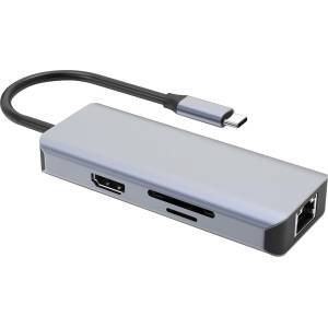 Proove IRON LINK 6-в-1 хъб Type-C, 2x USB 3.0, четец за SD/TF карти, RJ45 (LAN), HDMI, алуминий, за Windows/Mac (HBI700010004)