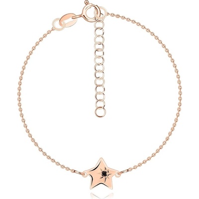 Šperky eshop stříbrný náramek růžovo-zlatá barva černý diamant hvězda T04.01