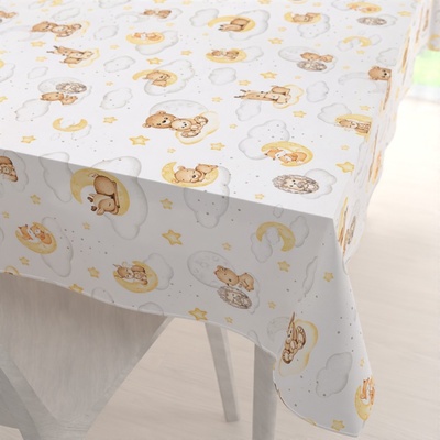 Biante Dětský bavlna obdélníkový ubrus Sandra SA-461 Zvířátka mezi hvězdičkami na bílém 100x140 cm