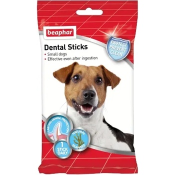 Beaphar Dental Sticks Small -Лакомство за кучета, дентални пръчки за свеж дъх и чисти зъби със спирулина и зелен чай, 2 пакета х 7 броя