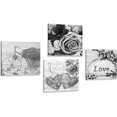 Set obrazů černobílé zátiší s nápisem Love - 4x 60x60