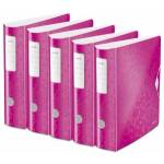 Leitz quality folder 180° Active WOW, pack of 5, A4, wide, rounded spine, 8.2 cm wide, elastic band closure, light polyfoam, plastic folder, WOW series, pink, 11060023 - 938993