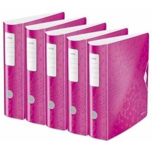 Leitz quality folder 180° Active WOW, pack of 5, A4, wide, rounded spine, 8.2 cm wide, elastic band closure, light polyfoam, plastic folder, WOW series, pink, 11060023 - 938993