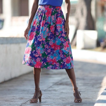 Blancheporte midi sukně s potiskem květin modrá/růžová