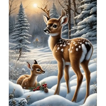 Norimpex - Puzzle Diamant painting: Fawns in a snowy forest 30x40cm - 1 - 39 piese