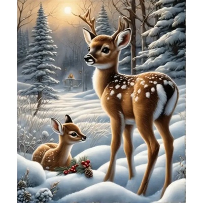 Norimpex - Puzzle Diamant painting: Fawns in a snowy forest 30x40cm - 1 - 39 piese