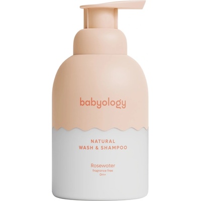 Babyology Натурален бебешки измиващ гел и шампоан Babyology - С розова вода, без добавен аромат, 355 ml