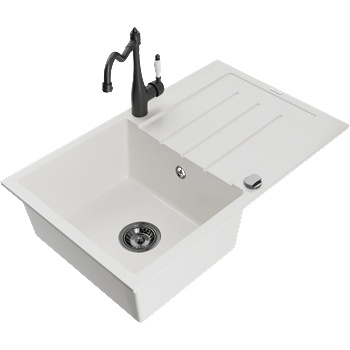 Mexen Bruno гранитна мивка с 1 отделение и сушилник с кухненски смесител Carla, бял - 6513-20-670700-70 (6513-20-670700-70)