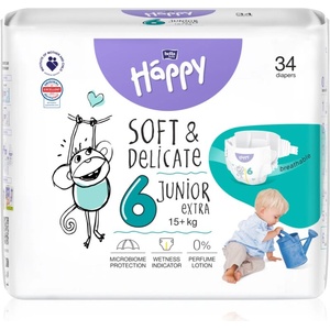 Bella Baby Happy Soft&Delicate еднократни пелени с каналчета Junior Extra 15+ kg 34 бр