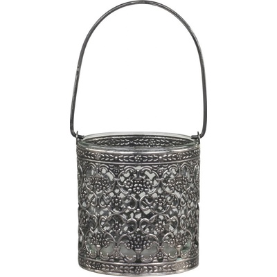 Skleněný svícen s kovovou ozdobou a držadlem Hann - 17*7*8 cm - Chic Antique