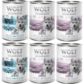 Wolf of Wilderness 6х400г Junior Wolf Of Wilderness, консервирана храна за кучета, смесена опаковка