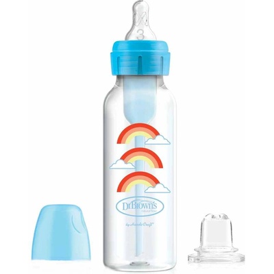 Dr. Brown's Преходно шише Dr. Brown's - Options+, Narrow, 250 ml, Синьо с дъги (72239309599)