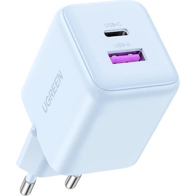 Захранване за ел. мрежа с USB-A и USB-C изходи с технология за бързо зареждане - Ugreen X516 GaN Fast Wall Charger 30W (син) (X516)
