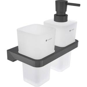 Nimco Maya - Дозатор за сапун и чаша с държач, матирано стъкло/черно MAC 2905831H-T-90 (MAC 2905831H-T-90)