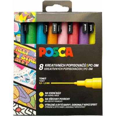 Uni Posca PC-3M 0,9 1,3 mm 8 barev třpytivé barvy