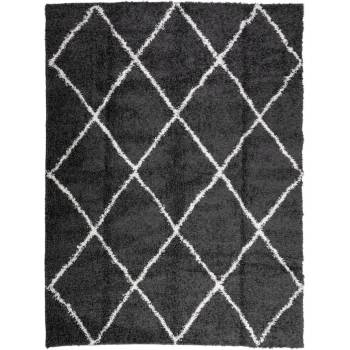 Шаги килим с дълъг косъм, модерен, черен и кремав, 300x400 см