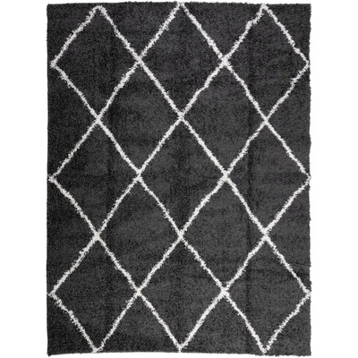 Шаги килим с дълъг косъм, модерен, черен и кремав, 300x400 см