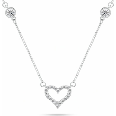 Brilio Silver Romantický stříbrný náhrdelník srdíčko se zirkony NCL171W – Zboží Dáma