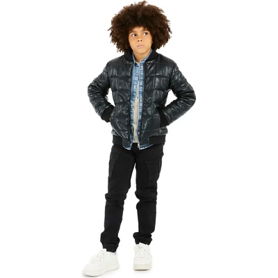 GUESS Кожено яке за момче тип бомбър в черен цвят Guess