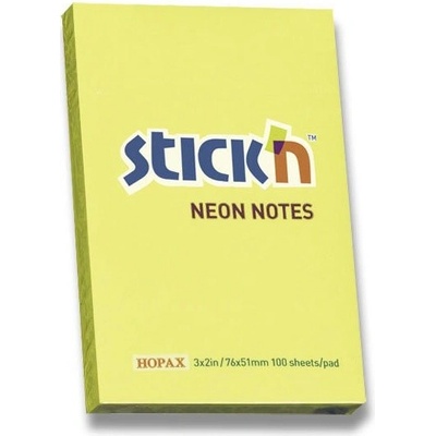 Stick’n by Hopax Samolepicí bloček Notes Neon žlutý 76 × 51 mm, 100 listů