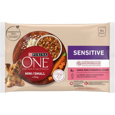 Purina One Adult Mini Sensitive losos ve šťávě 4 x 85 g