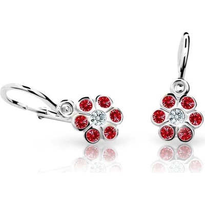 Danfil dětské náušnice kytičky C1737 z bílého zlata s kamínky Ruby Dark zapínání brizura
