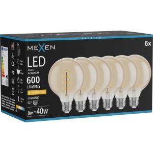 Mexen Vintis 6x LED нажежаема спирална крушка E27, G95, 8W, Топло - 2200K, 600 lm, кехлибар (L167-E27-0822-50x06)