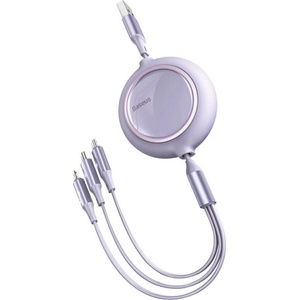Baseus Универсален USB кабел с Lightning, microUSB и USB-C конектори (120 см) - Baseus Bright Mirror 3-in-1 Retractable USB Cable 3.5A (CAMLT-MJ05) (лилав) (CAMLT-MJ05)