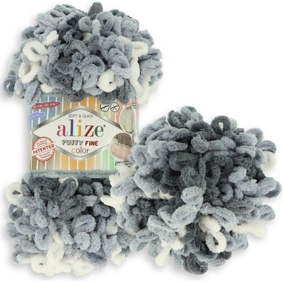 Alize Puffy Fine Color 5925 bílá šedá