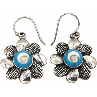 Vorlové Šperky stříbrné náušnice kytičky s tyrkysem N290