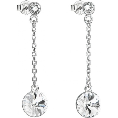 Evolution Group strieborné náušnice visiace s kryštálmi Swarovski biele okrúhle 31270.1