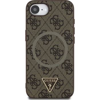 GUESS Гръб Guess за iPhone 16E, PU, 4G Strass, Triangle Metal Logo, Кафяв (3666339453428)