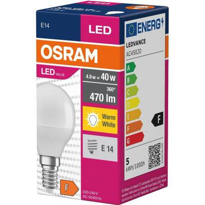Osram VALUE E14 4,9W 5W, 5,5W/827 CLP40 miniglobe teplá