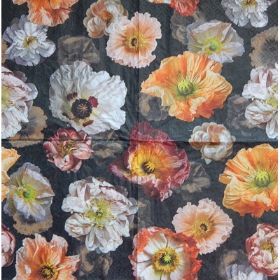Home fashion servítky Máky na černé 33x33cm