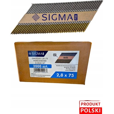 Klince Sigma spojené papierom, prstencové, 2,8x75 mm, 2000 ks, 34°