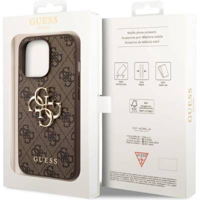 GUESS Гръб Guess PU 4G Metal Logo Case за iPhone 14 Pro - Кафяв (3666339066307)