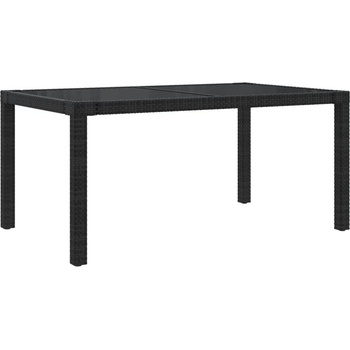 Градинска маса 150x90x75 см закалено стъкло и полиратан черна