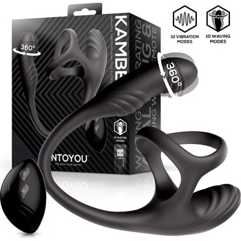 INTOYOU Kamber Waving & Vibrating Anal Plug & Cockring 3 Motors with Remote Black