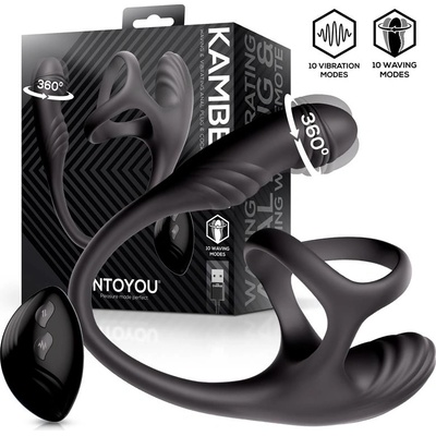 INTOYOU Kamber Waving & Vibrating Anal Plug & Cockring 3 Motors with Remote Black