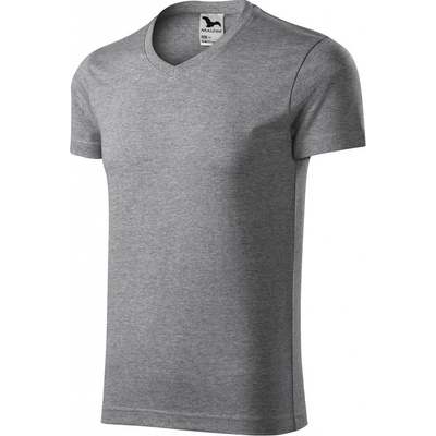Malfini V-Neck 146 pánské tričko Slim Fit tmavě šedý melír