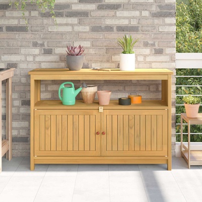 vidaXL Градинска конзолна маса с рафт Светъл акация 110 x 35 x 75 cm (42026801)