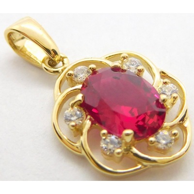 Klenoty Budín zlatý přívěsek s červeným rubínem a zirkony HK3189