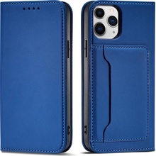 Hurtel Magnetický kryt s kartami pro iPhone 12, kryt, peněženka na karty, stojánek na karty, modrý